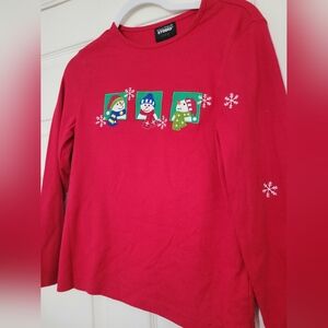 Designers Originals Studio Joy Red Christmas Snowmen Long Sleeve Womens Size PM